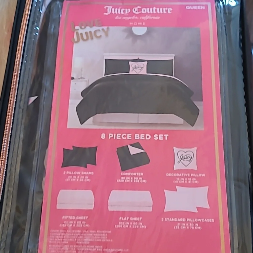 Juicy Couture Black & Blush 8pc Bedding Set -Queen